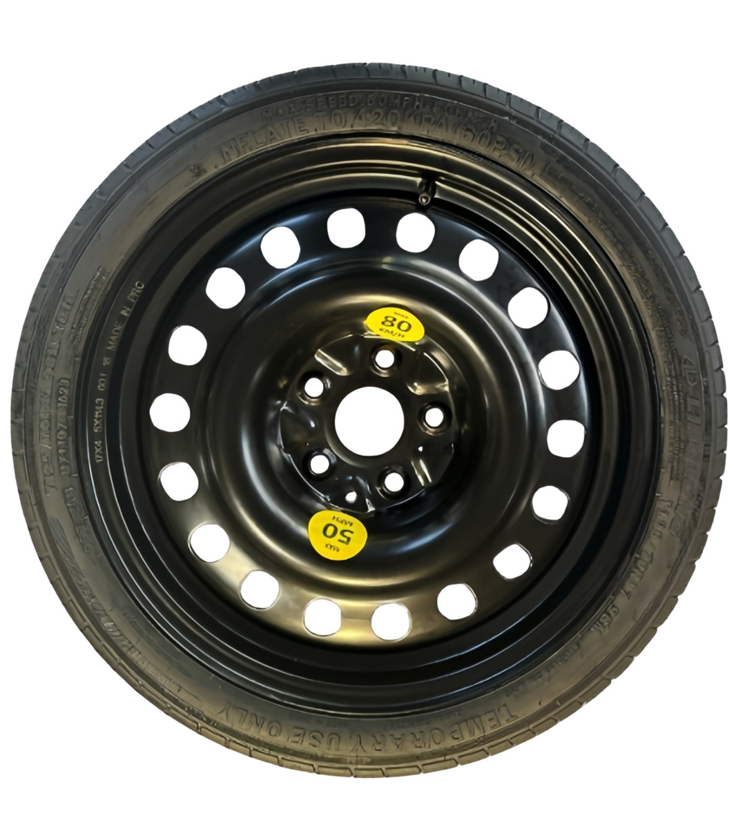 Front view of a steel space saver wheel